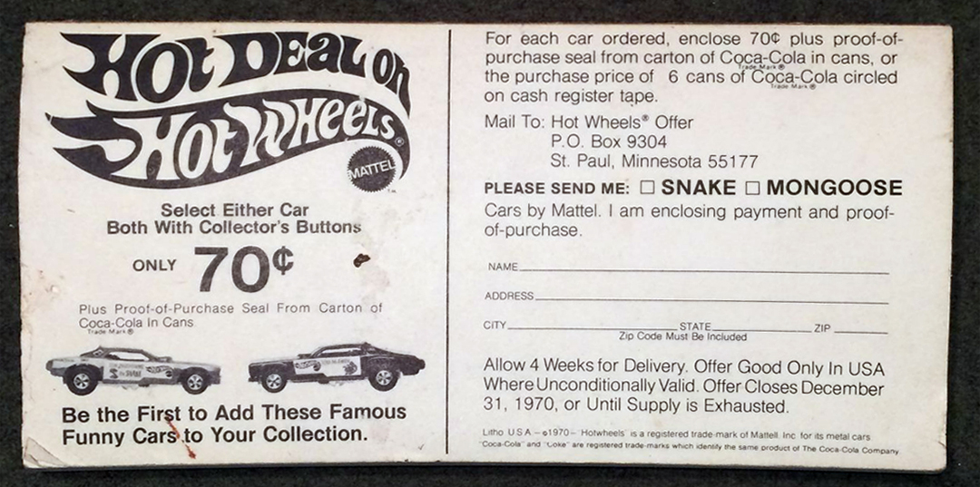 1970 hot wheels snake and mongoose